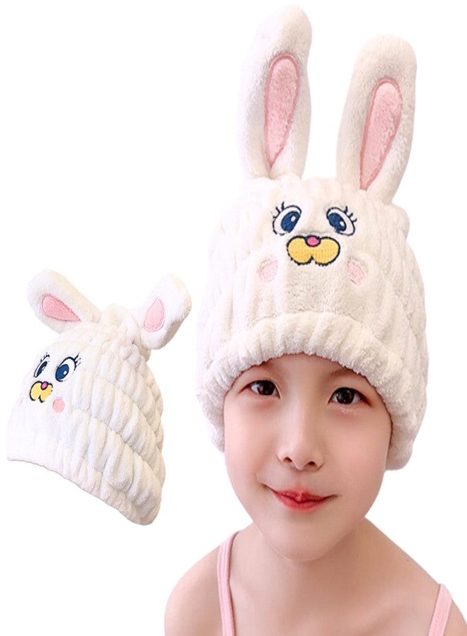 LCBD Microfiber Hair Towel Wrap for Kids, White Rabbit Dry Hair Cap Suck Water, Absorbent Quick Girls Boys Hair Drying Towel, Lightweight Bouncy Hat Headscarf for Wet Hair - Image 1